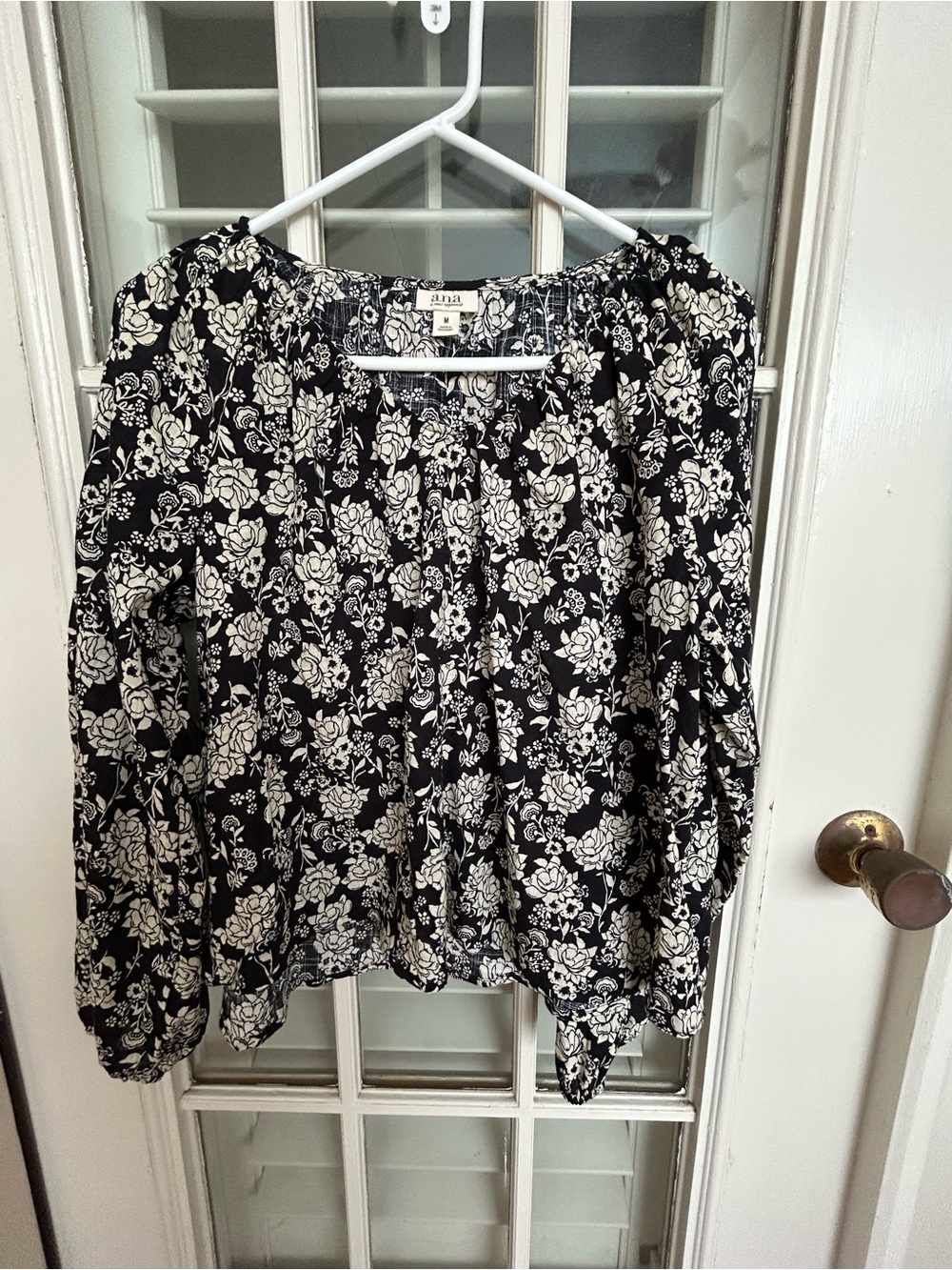 a.n.a Black and White Floral Peasant Blouse